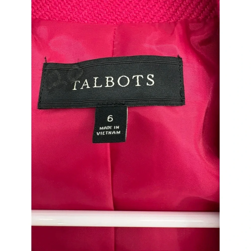 Talbots Jacket Womens 6 Pink Wool Blend Asymmetric Zip Oversized Collar Textured